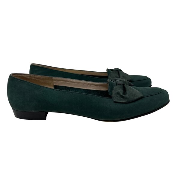 Salvatore Ferragamo Womens Green Suede Bow Loafers Elegant & Timeless Size 9.5 - Picture 1 of 14